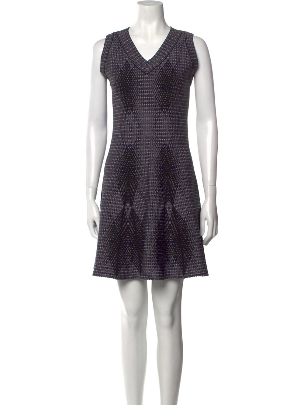 Alaia Sleeveless V-Neck Knit Midi Dress in Black/Pink/Navy NWOT